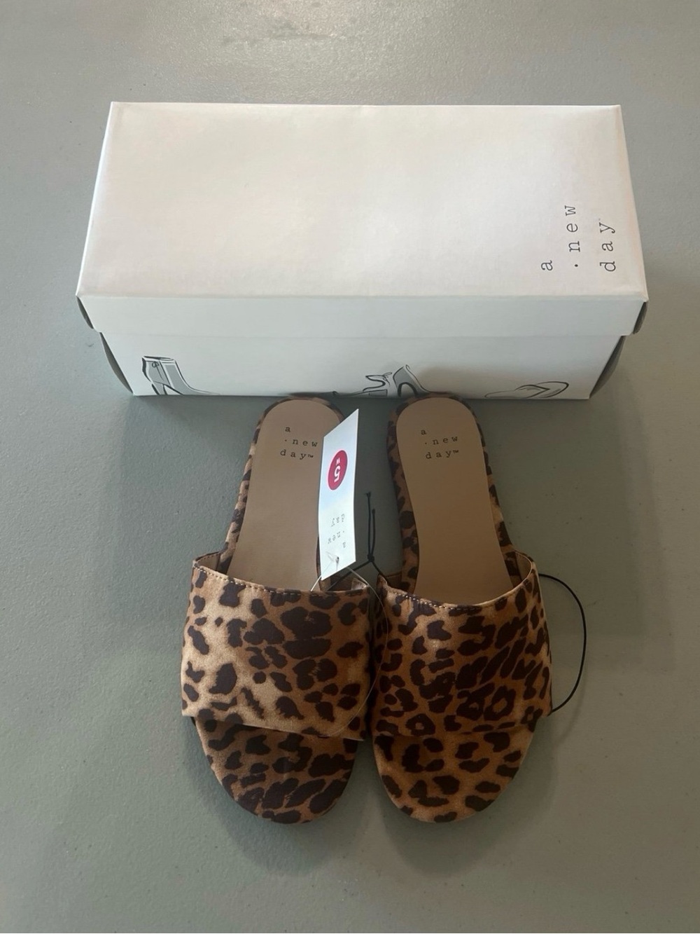 a new day Leopard Print Slide Sandals - Women's Brown Animal Print Size 5W